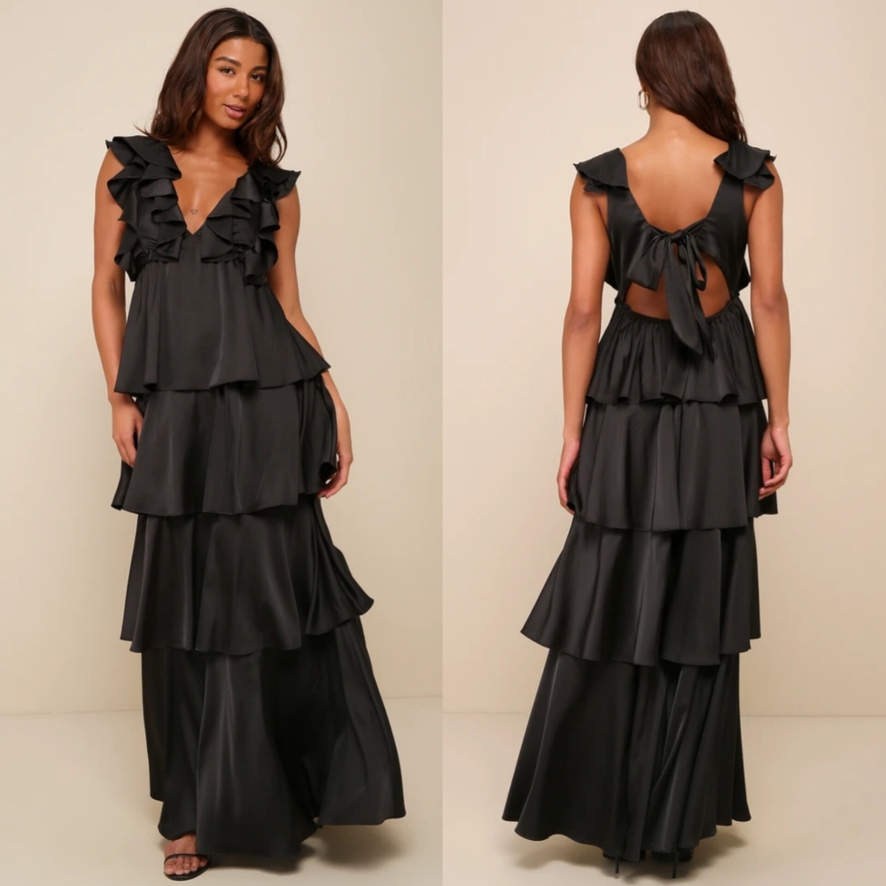 Lulu's Black Ruffle Maxi Dress